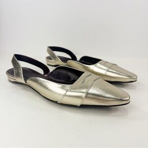 Bougeotte Slingback Mules Metallic Champagne Gold Leather Flats size 39 / US 9